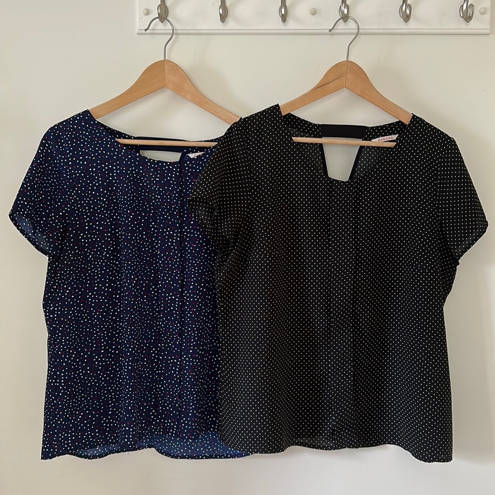 TWO Camaieu Paris Polka Dot Cap Sleeve Blouses